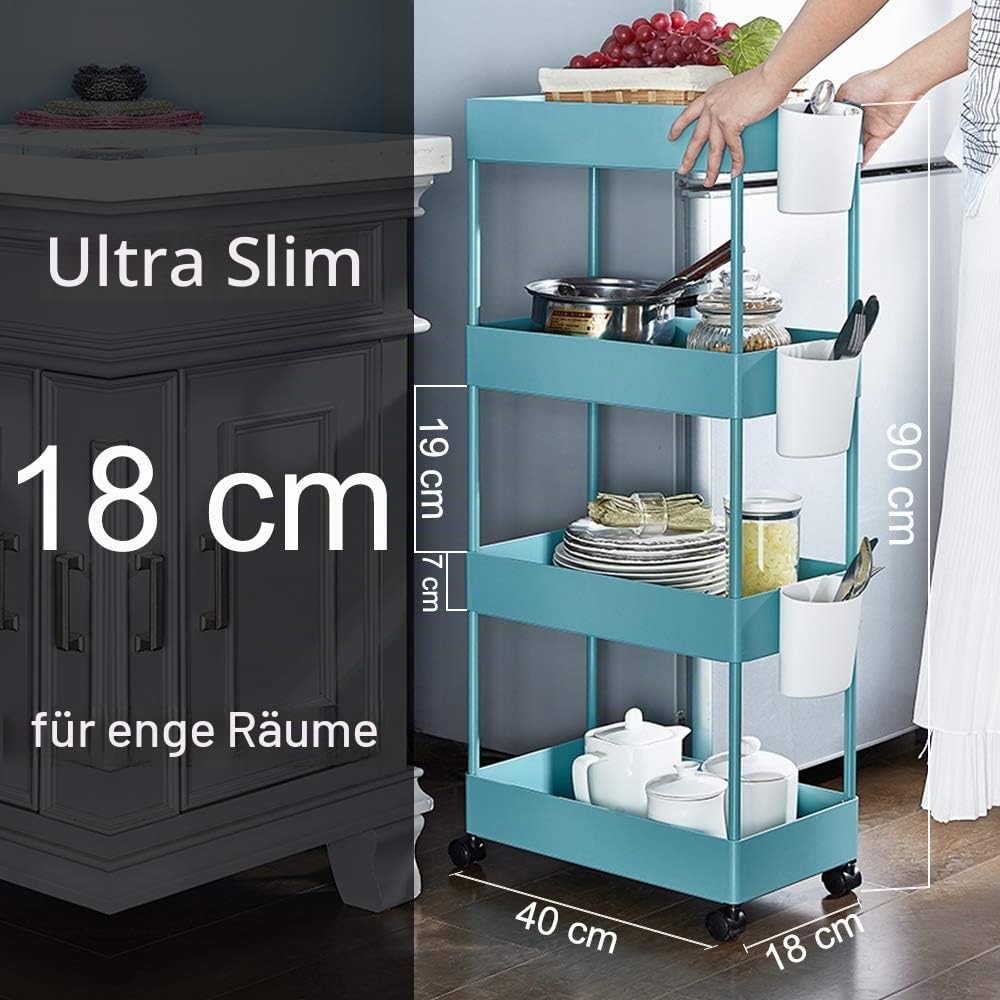 JAKAGO küchenwagen mit 4 Regalebenen,360-Grad-Rad kann Rollwagen für Küche,Büro,Badezimmer 40 x 18 x