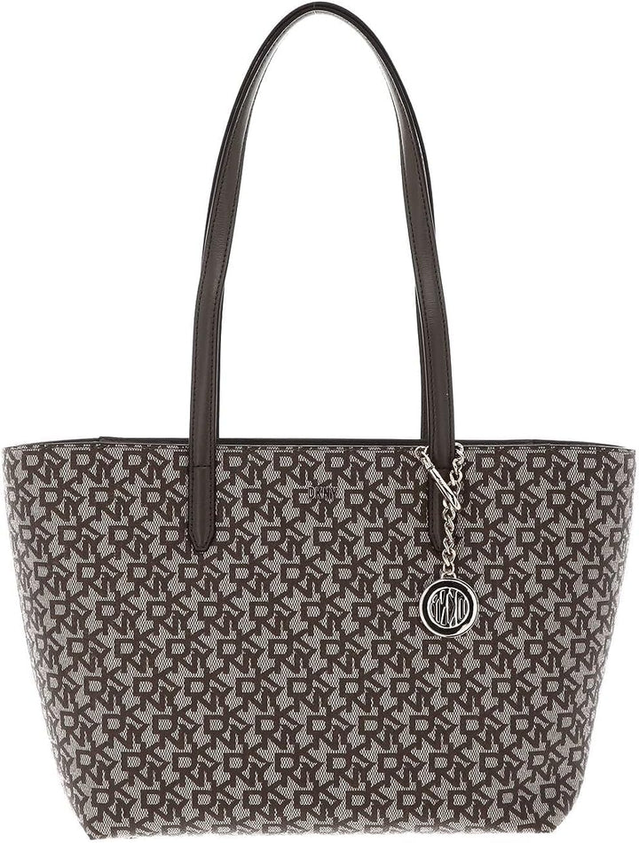 DKNY Women's Bryant Medium Bag in Coated Logo Tote, Chino/Truffle