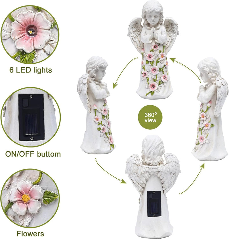 Yeomoo Fairy Engel Figur Gartendeko Solar Gartenfiguren für Aussen,mit 6 LED Solarleuchten, wasserdi