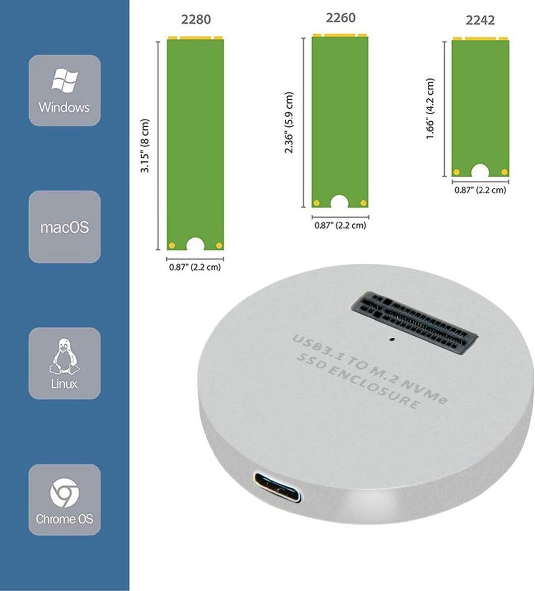 Cablecc USB 3.1 USB-C zu NVME M-Key M.2 NGFF SSD Externer PCBA-Konveteradapter Vertikaler Typ Silber