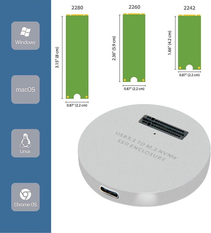 Cablecc USB 3.1 USB-C zu NVME M-Key M.2 NGFF SSD Externer PCBA-Konveteradapter Vertikaler Typ Silber