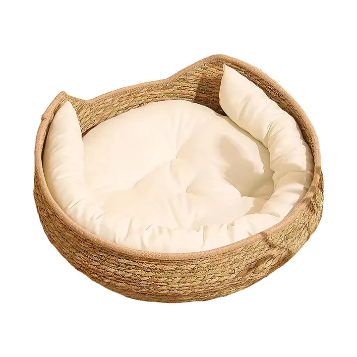 Geflochtenes Katzenbett | Geflochtener Katzenkorb Mit Kissen Und Polster,Bequeme Und Gemütliche Ents