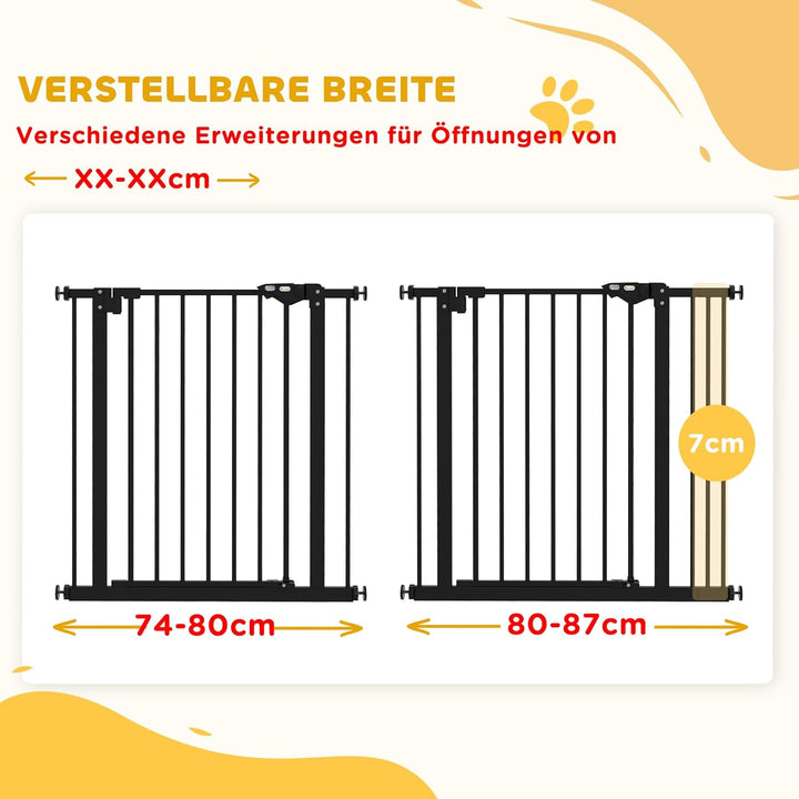 PawHut Türschutzgitter Treppenschutzgitter mit 7 cm Verlängerung Türgitter ohne Bohren mit Auto-Clos