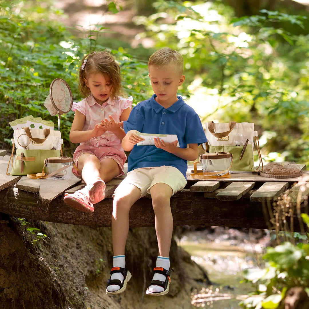 ROBUD Kids Outdoor Explorer Kit, Käferfang-Abenteuer-Sets mit Schmetterlingsnetzen, Lupen, Käferbehä