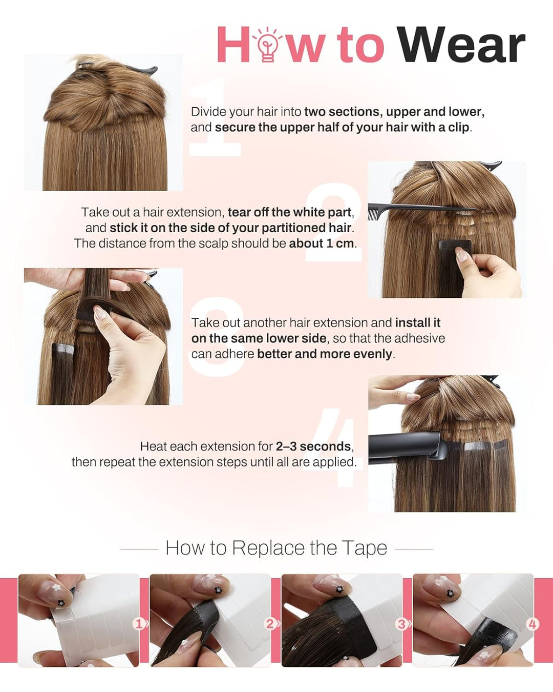 Moresoo Tape in Extensions Echthaar Dunkelbraun Invisible Tape Extensions Haarverlängerung Echthaar