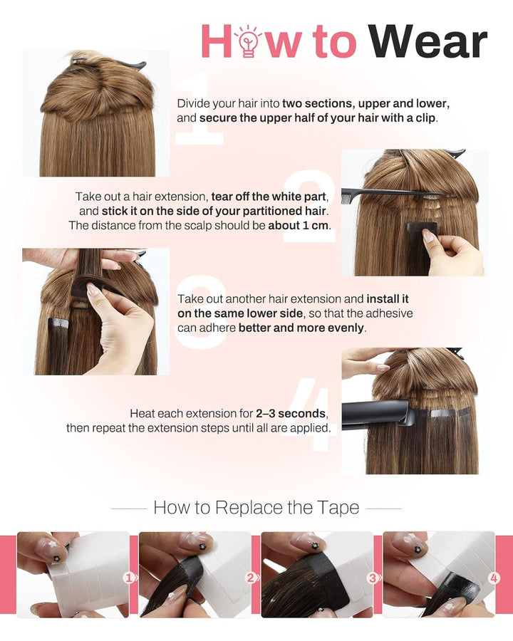 Moresoo Tape in Extensions Echthaar Dunkelbraun Invisible Tape Extensions Haarverlängerung Echthaar