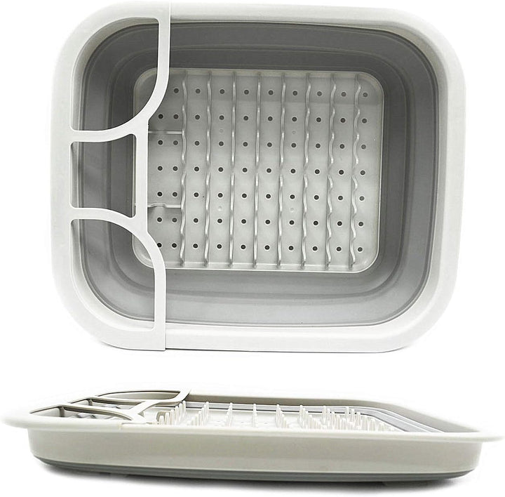 SAMMART Collapsible Plastic Dish Drainer with Drainer Board - Foldable Drying Rack Set - Space Savin