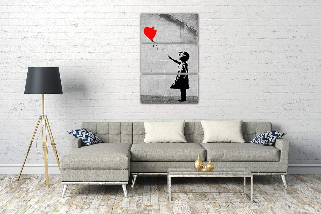 Printed Paintings Leinwand 3-teilig(80x120cm): Banksy - Balloon Girl Mädchen mit Luftballon hochk 80