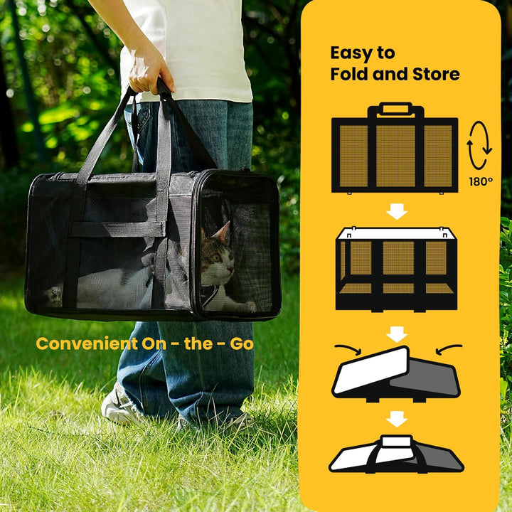 Conlun Katzentransportbox,Weiche Katzentransporttasche mit 4-seitigem Netz, Flugzeugtaugliche Katzen