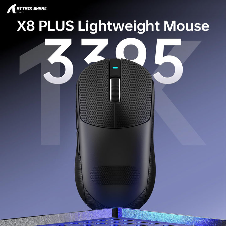 ATTACK SHARK X8PLUS Mouse with Grip Tape for Large Hand, 55g Superlight, PixArt PAW3395PRO Gaming Se