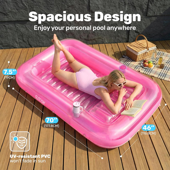 Sloosh 70" x 46"/1.78m*1.16m aufblasbarer Sonnenpool, Luftmatratzte Pool, Sonnenbad mit abnehmbarem