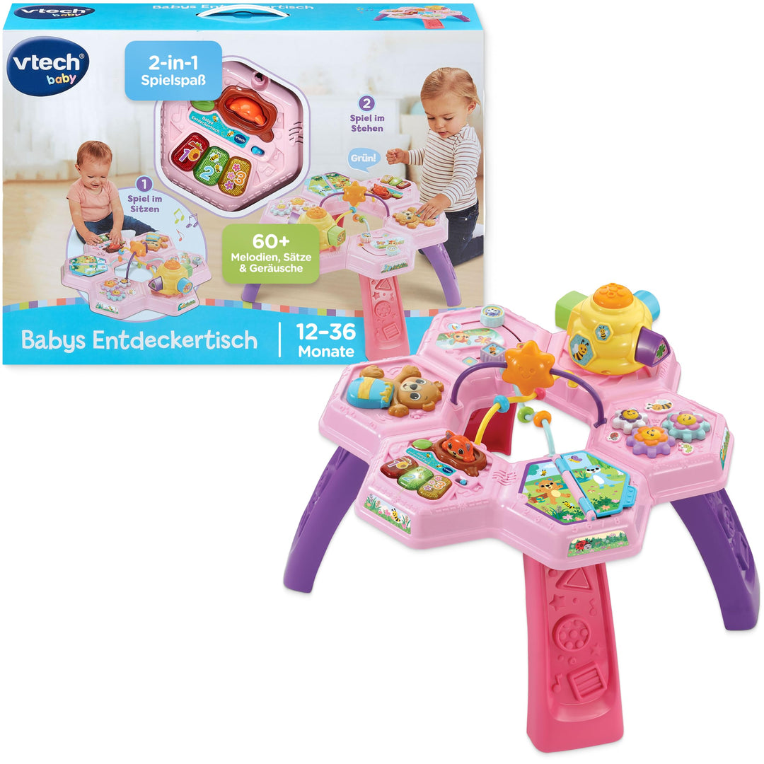 Vtech Babys Entdeckertisch Pink I Interaktiver Spieltisch mit Licht Musik, Formen, Zahlen I Lerntisc