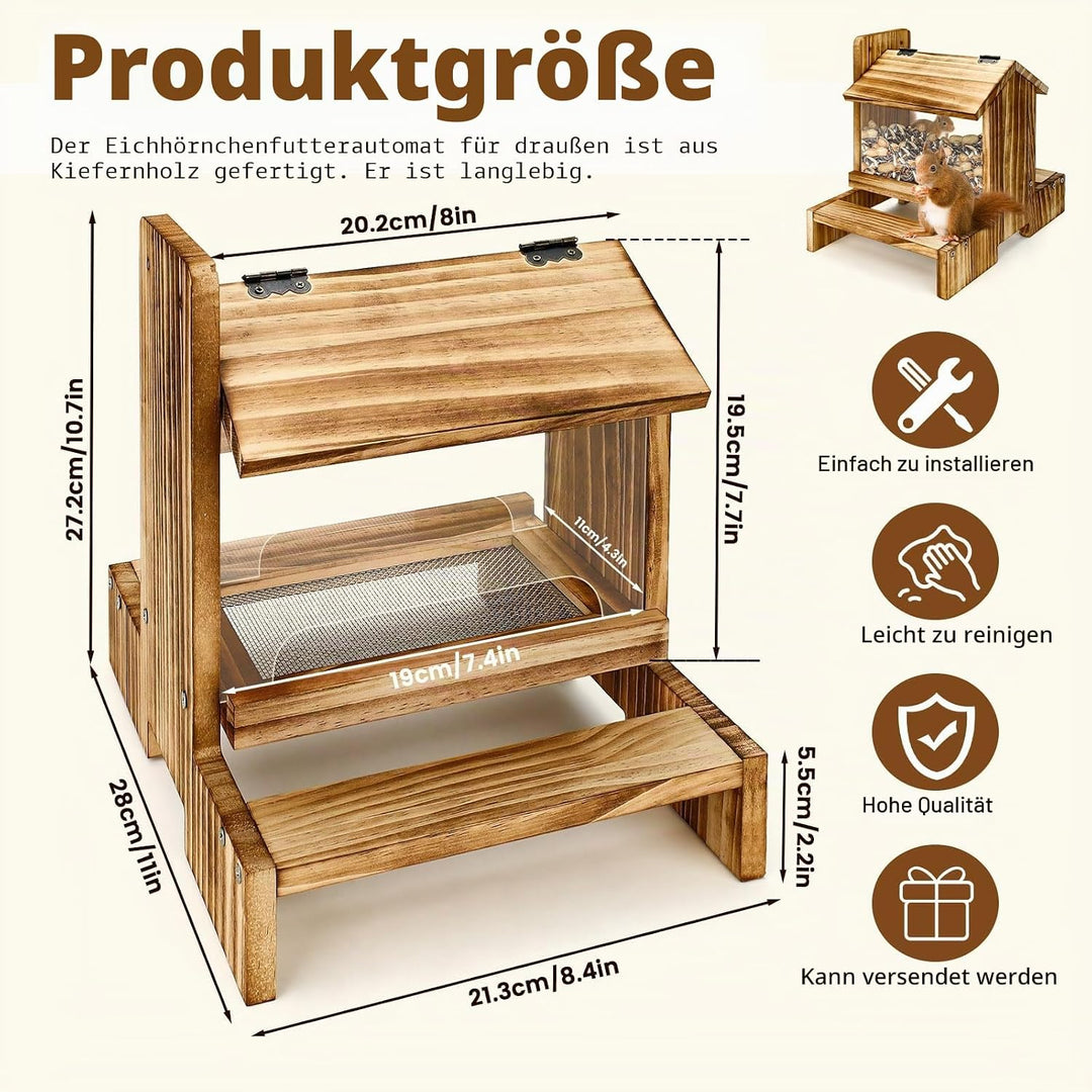 Holz Eichhörnchen Picknick Tisch Futterspender Eichhörnchen Futterspender für Draussen, Eichhörnchen