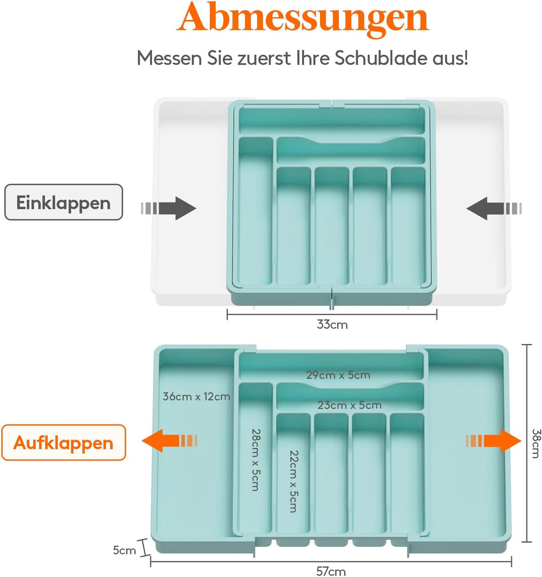Lifewit Besteckkasten für Schubladen, erweiterbarer Besteckeinsatz für Küchenschubladen, verstellbar