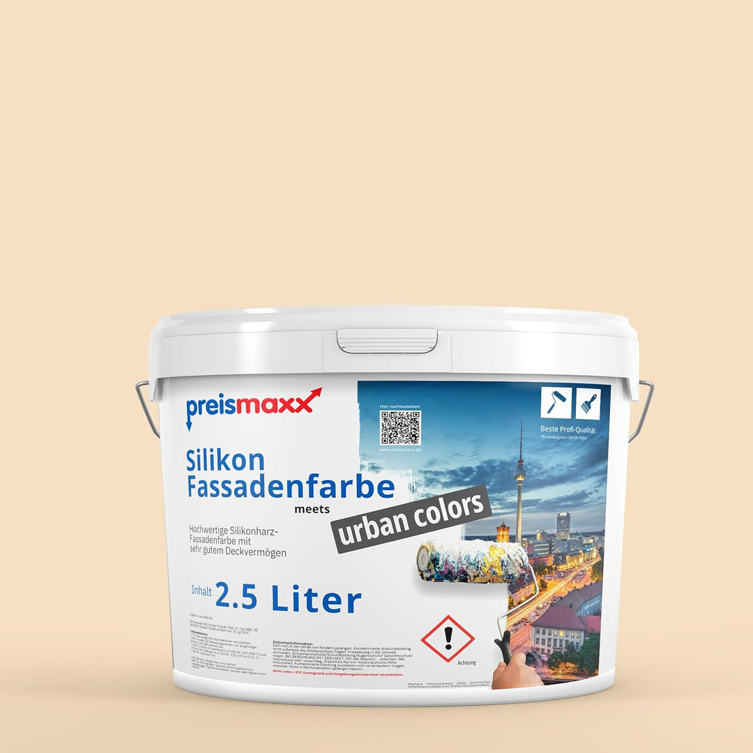 Preismaxx Silikonharz Fassadenfarbe, Wüstensand Gelb 2,5 Liter, hochwertige, matte, wasserabweisende