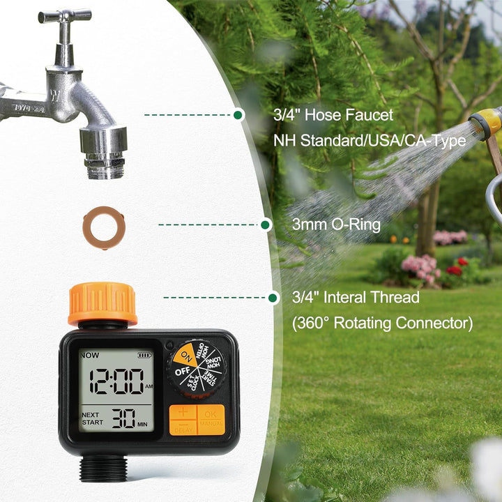 CROSOFMI Bewässerungscomputer Garten Zeitschaltuhr Bewässerung Wasserhahn Automatisch IPX5 Wasserdic