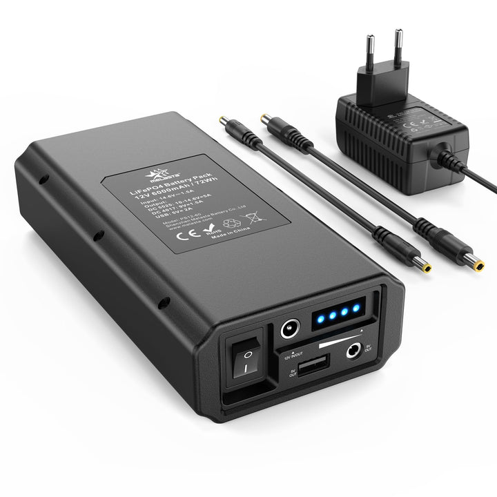 12V Powerbank 6000mAh Tragbar LiFePO4 Powerbank mit Ladegerät, DC Ausgang mit USB-A, DC 12V Und 9V H