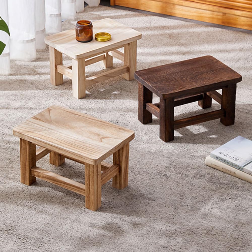 Fussbank aus Massivholz, tragbarer niedriger Hocker, Pflanzentisch, Schuhbank, Bank Sechseckig, Sech