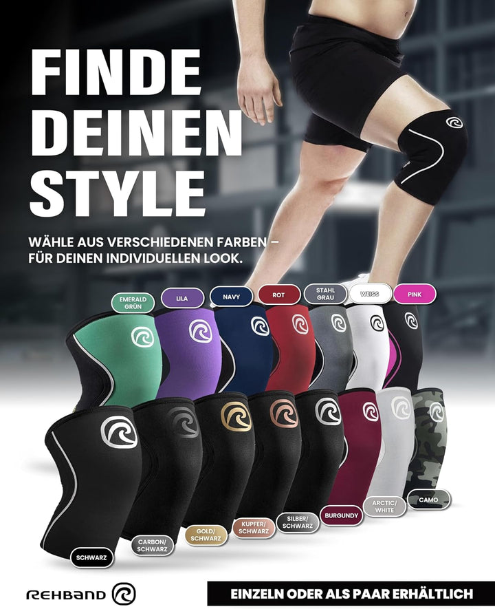 Rehband Kniebandage Kraftsport, Kniestütze für Cross Fit &amp; schweres Training, Knee Sleeve aus 5 mm N