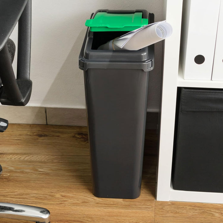 Mülltonne 25 Liter Schwarz-Grün, Mülleimer Küche, Mülltrennsystem, Abfalleimer Küche, Trash Bin, Mis