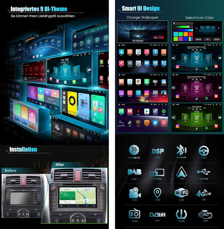Erisin 8-Kern 4GB RAM+64GB ROM Android 12 Autoradio für Opel Vauxhall Astra H Corsa C/D Antara Zafir