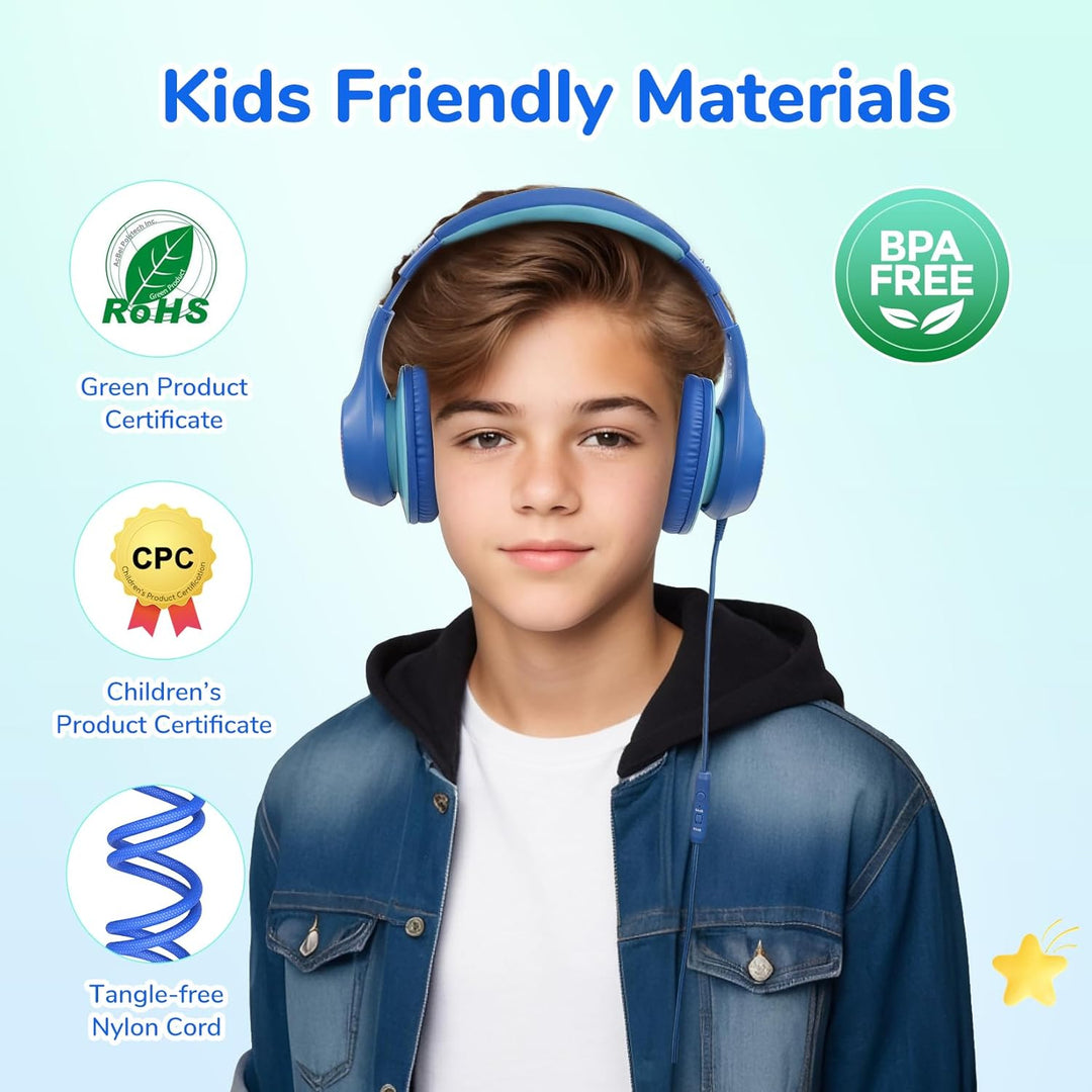 EarFun Kinder Kopfhörer, Over-Ear Kopfhörer für Kinder mit Kabel, 85/94dB Lautstärkenbegrenzer, Falt