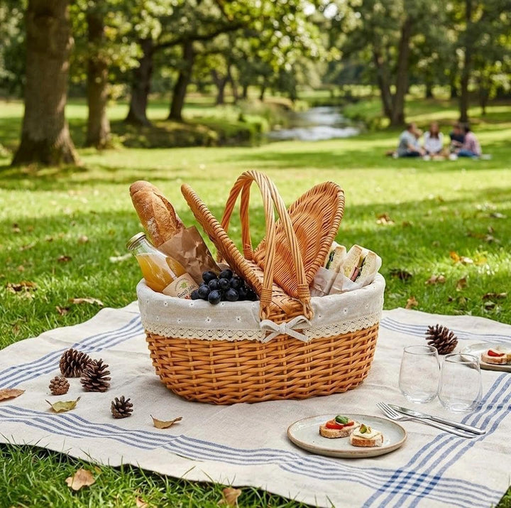 Picknickkorb,weidenkorb,Picnic Basket,Korb mit Deckel,Handgefertigt, geeignet für Camping, Picknicks