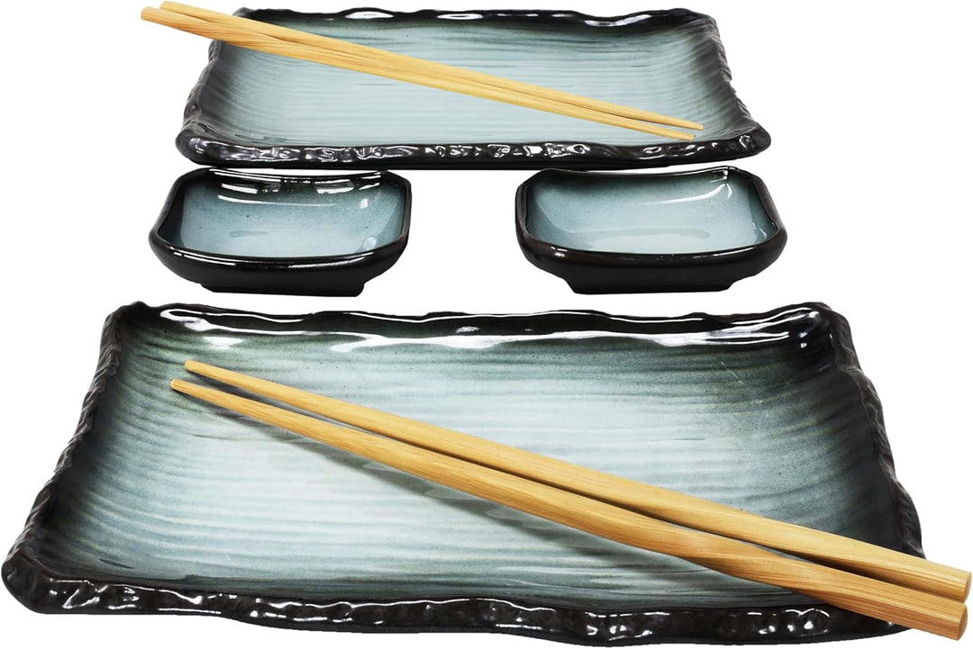 8-tlg. Sushi Geschirr Set für 2 Personen blau/schwarz - Sushi Servierset mit 2x Sushiteller, Dip-Sch