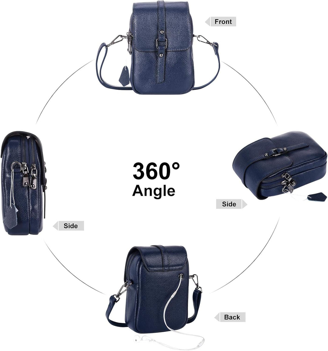 HAWEE Mode Damen Handytasche mit Riemen Echtes Leder Crossbody Handy Umhängetasche Leicht Damen Schu