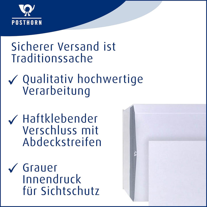 POSTHORN Versandtasche B5 (500 Stück), haftklebende Versandtaschen ohne Fenster, weisse Versandtasch