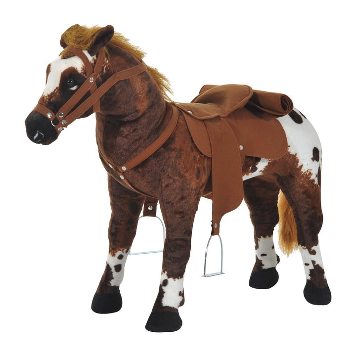 HOMCOM Reitpferd Spielpferd zum Reiten Stehpferd mit Sattel, Sound, Steigbügel Plüschpferd für Kinde