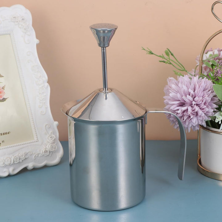 TOYANDONA Milchaufschäumer aus Edelstahl 800 Ml Manuell mit Doppel Sieb für Dicken Milchschaum Kaffe