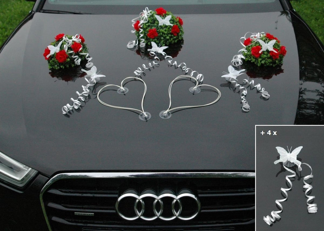BUCHSBAUM Auto Schmuck Braut Paar Rose Deko Dekoration Autoschmuck Hochzeit Car Auto Wedding Deko Ra