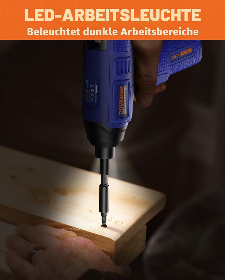DOVAMAN E009A 6NM Akkuschrauber, Integrierte Bit-Aufbewahrung, Type-C-Schnellladung, LED, 4V Tragbar