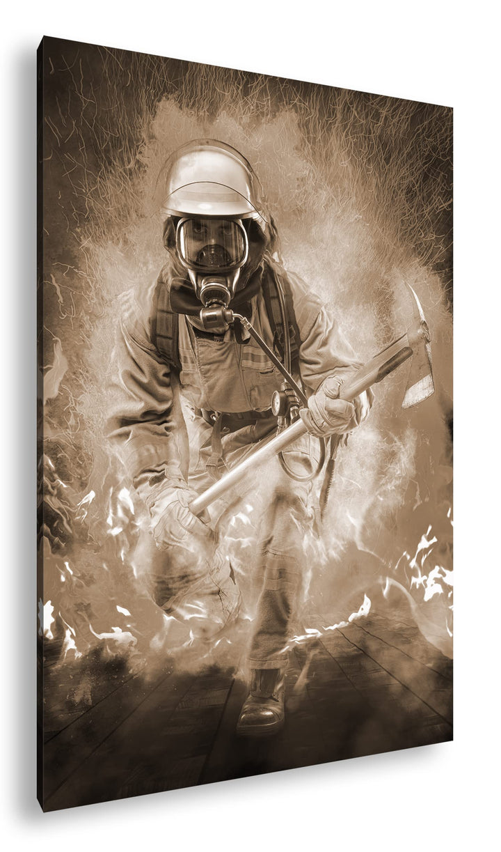deyoli Feuerwehrmann im Einsatz Format: 120x80 Effekt: Sepia als Leinwandbild, Motiv fertig gerahmt