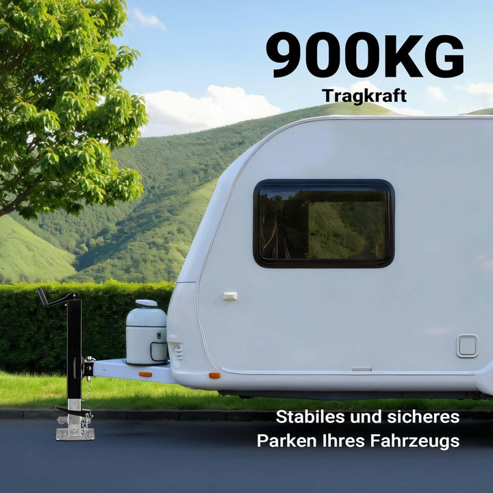Wiltec Stützfuss 900 kg Kurbel Oben mit Rohrhalterung, höhenverstellbare Anhängerstütze mit Fusspeda