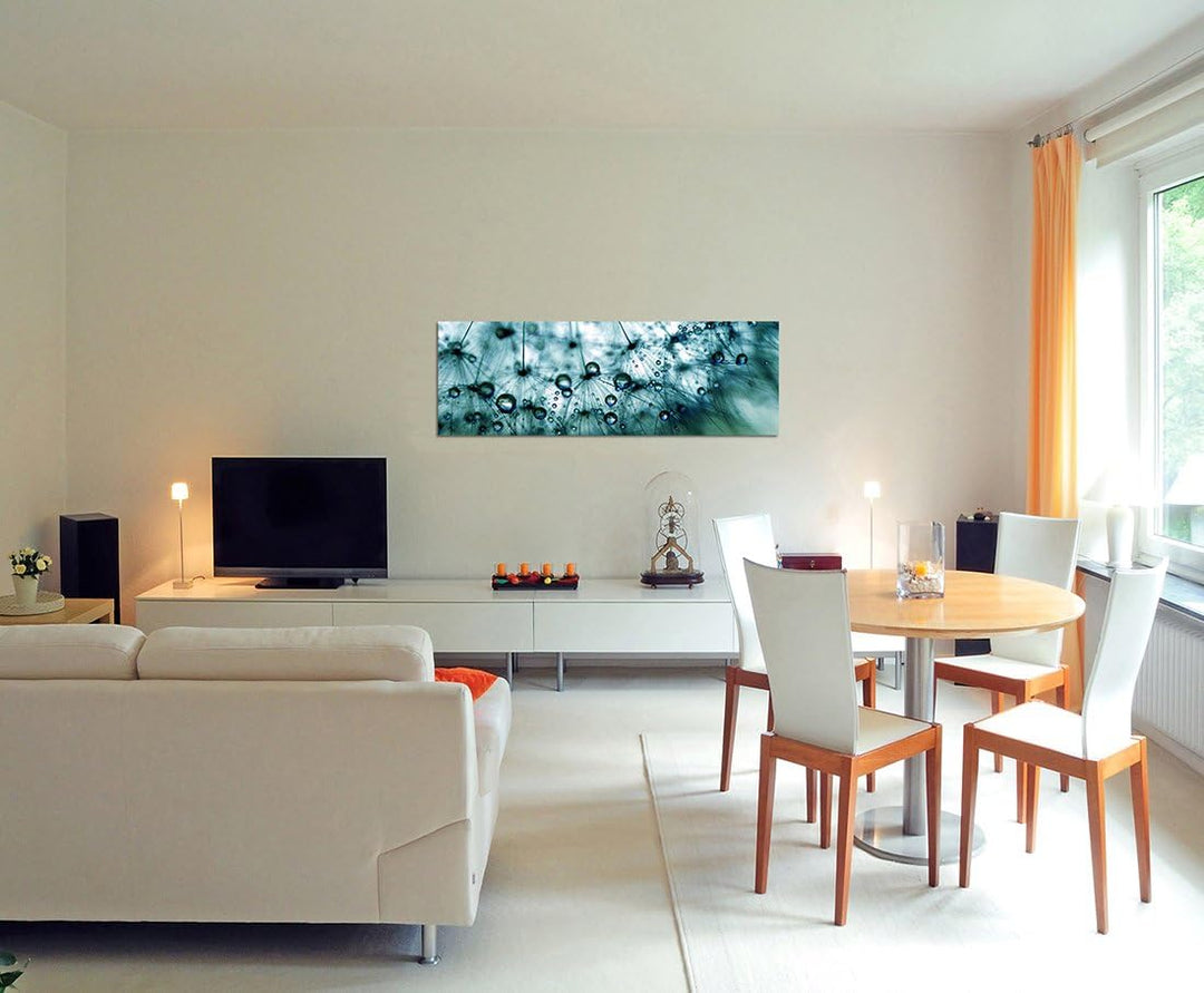 Paul Sinus Art Panoramabild auf Leinwand und Keilrahmen 120x40cm Pusteblume Löwenzahn Wassertropfen