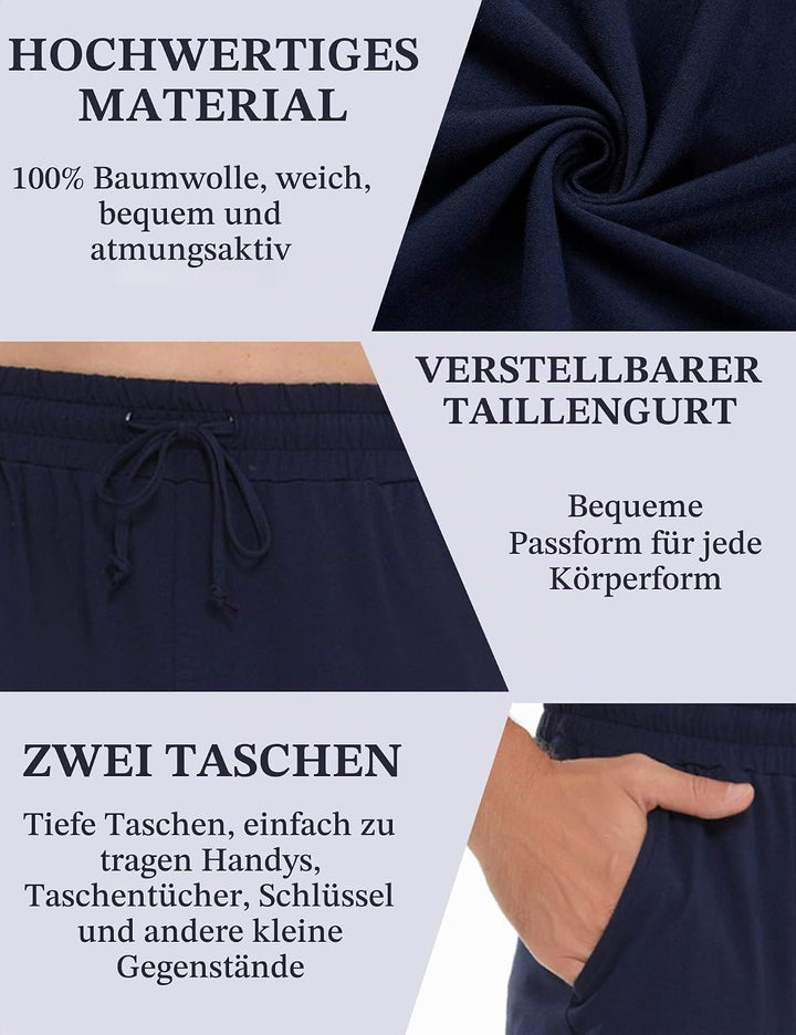 Marvmys 100% Baumwolle Herren Lange Schlafanzughose Einfarbige Pyjamahose Schlafhose Haushose Freize