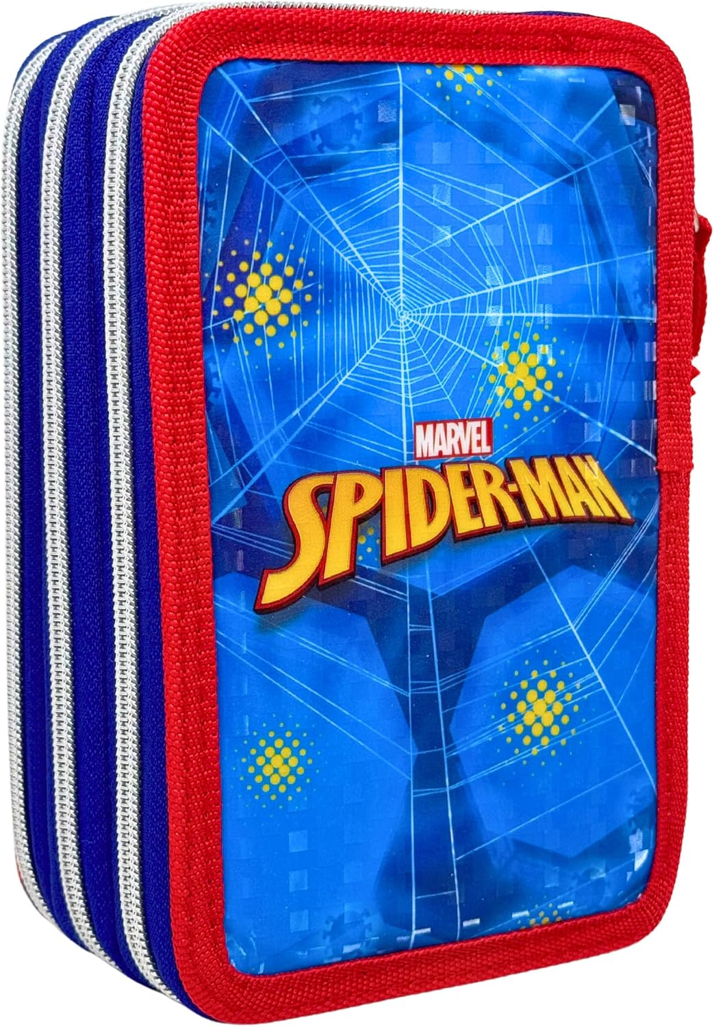 Clondo 3D Federmäppchen mit 3 Fächern für Kinder, für Spiderman Fan A, dreifach gefüllt, 44 Schulzub