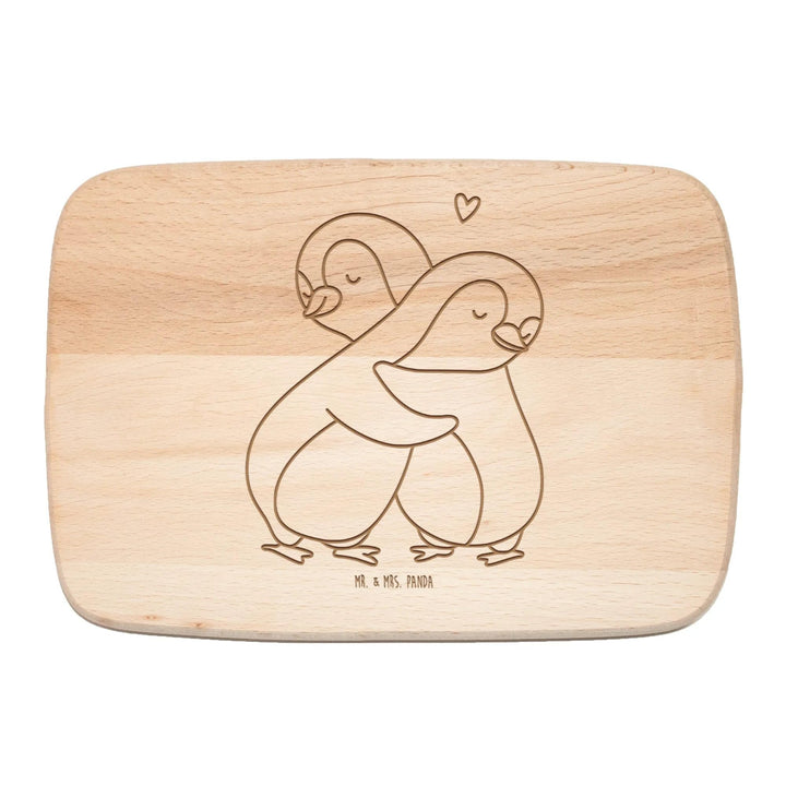 Mr. & Mrs. Panda Holzbrett Pinguine Kuscheln - Geschenk, Valentinstag, Frühstücksbrett, Hochzeitstag