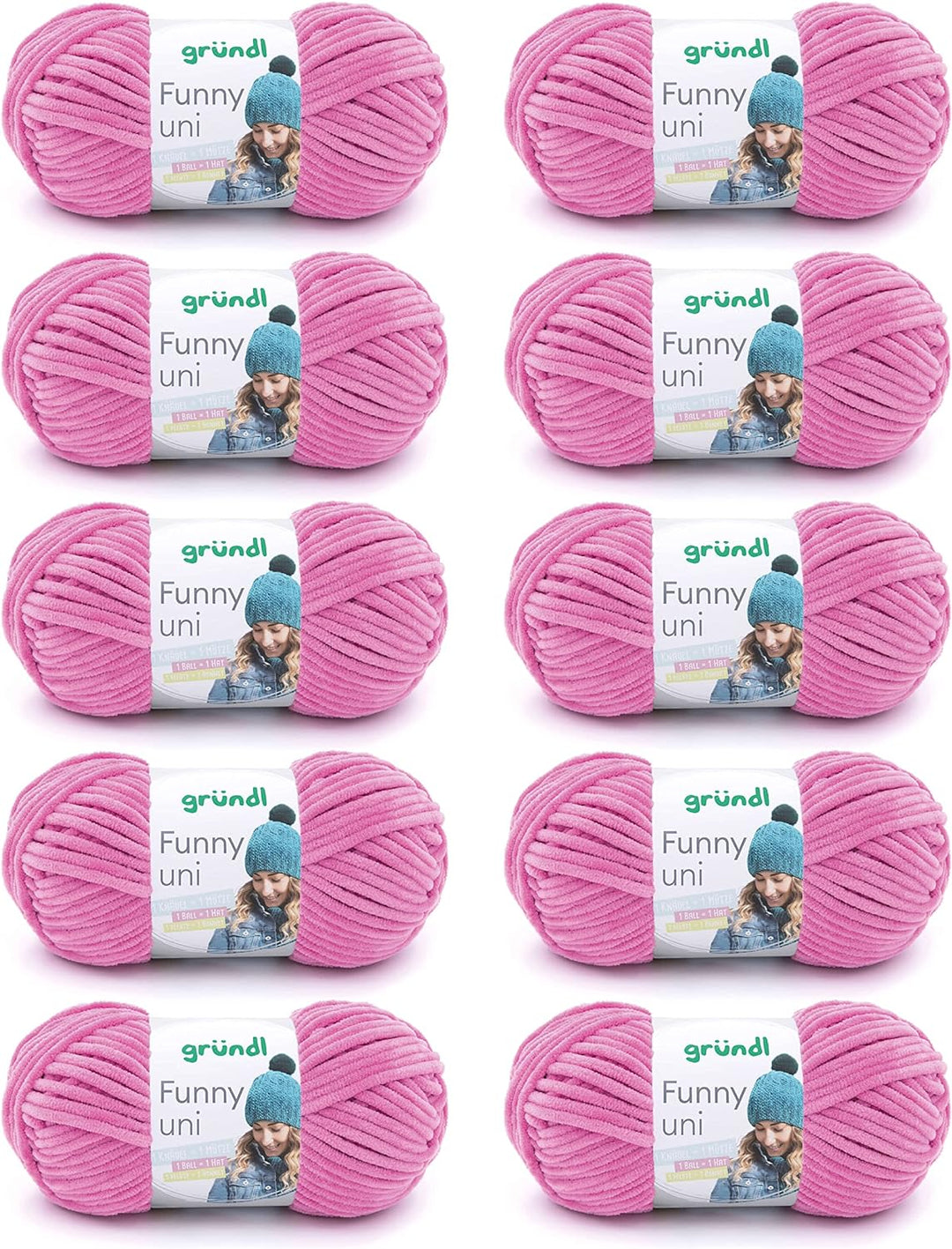 Gründl Funny uni Strick- & Häkelgarn (samtartiges Chenille-Garn aus 100 % Polyester, 10 x 100 g / 12