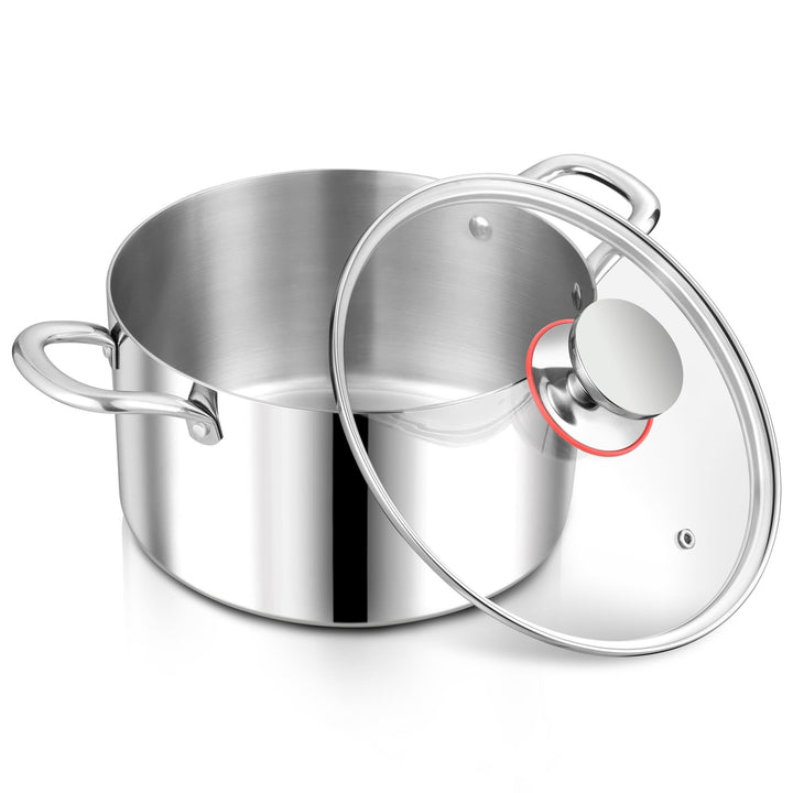 Kochtopf, Herogo Edelstahl Kochtopf Induktion mit Glasdeckel, Ø 22 cm / 5 L Suppentopf Fleischtopf N