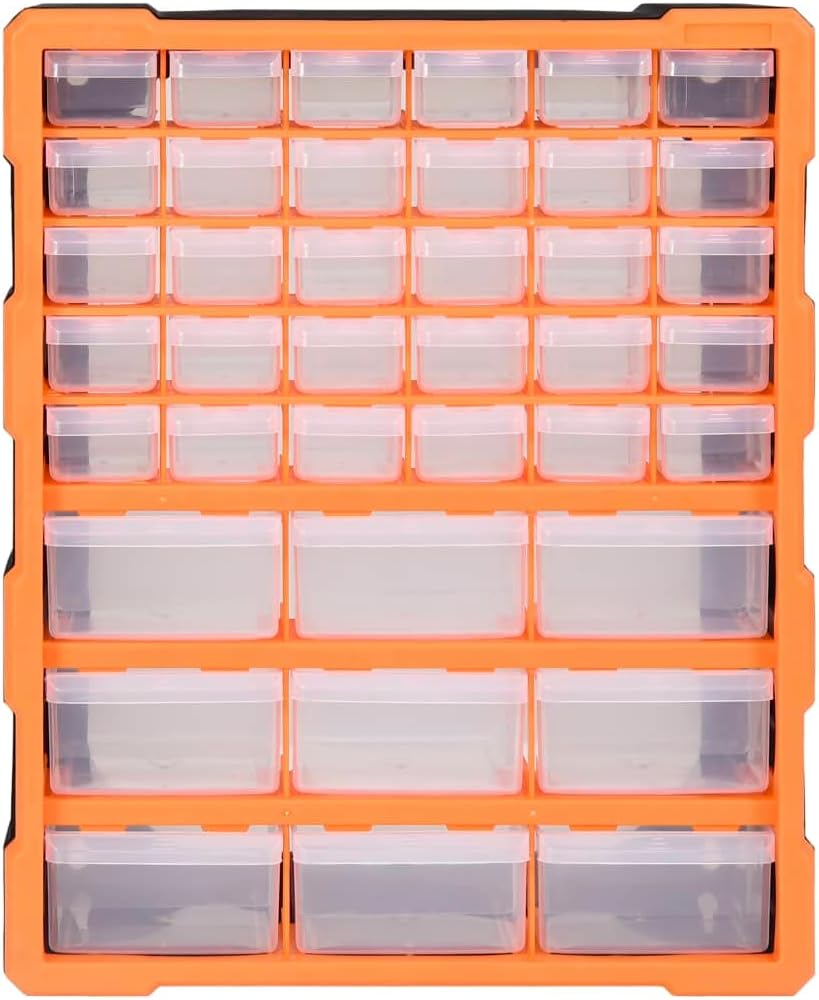 Myheimly Multi-Schubladen-Organizer mit 39 Schubladen 38x16x47 cm Orange und Schwarz 39 Schubladen,
