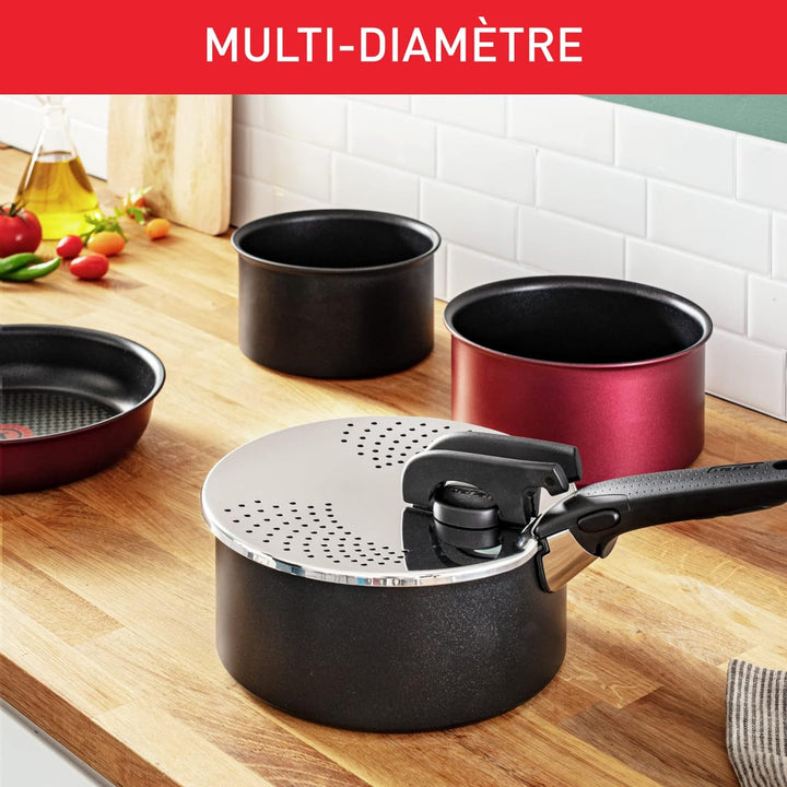 Tefal Ingenio Abtropfdeckel aus Edelstahl, einfache Aufbewahrung, Multidurchmesser, kompatibel mit I