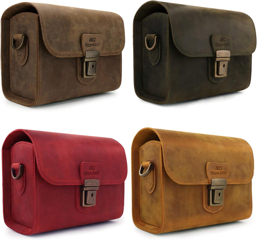 MegaGear Pebble Kameratasche - Kuriertasche aus echtem Leder für Spiegellose, Sofortbild- und DSLR K