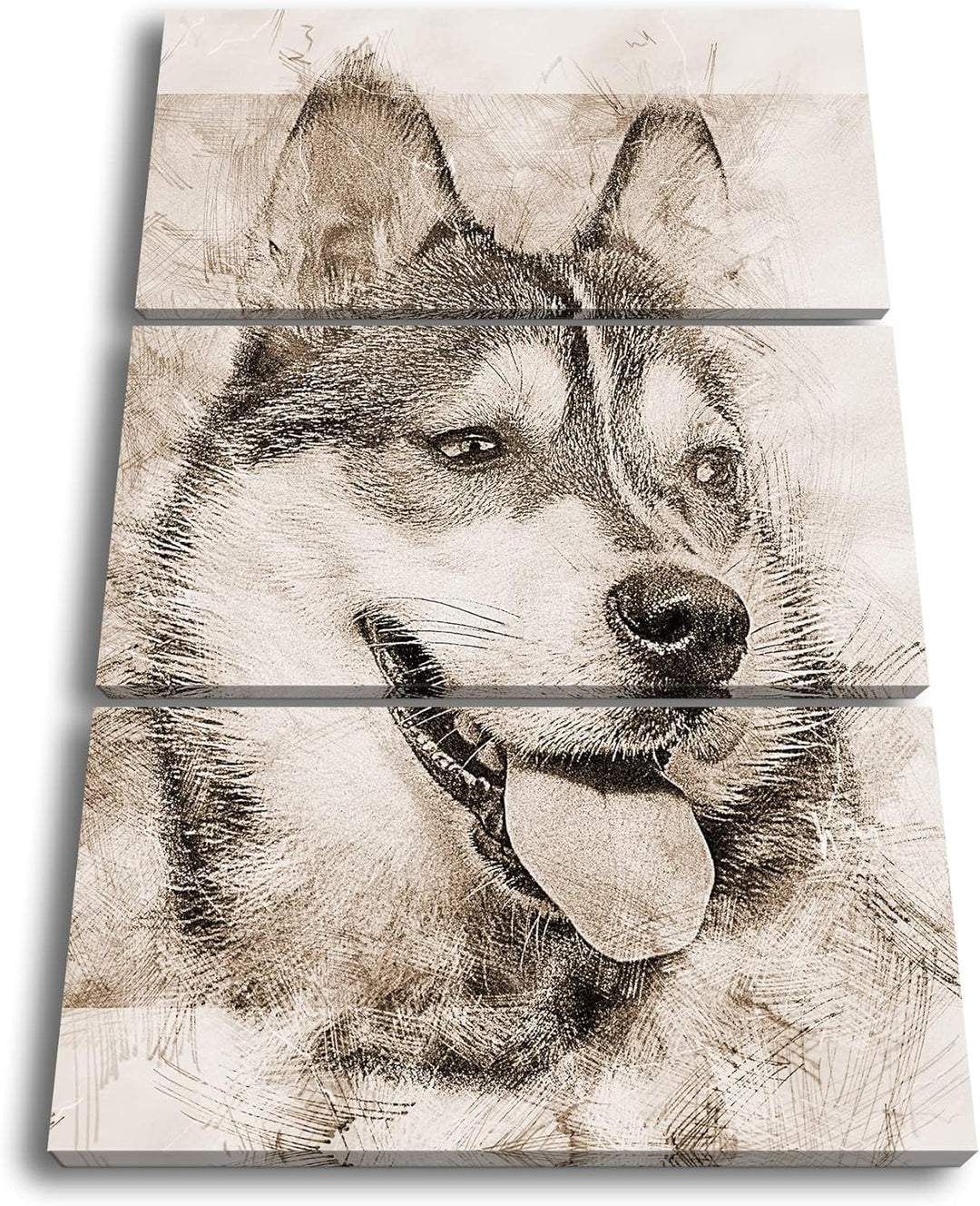 deyoli friedlicher Hund Effekt: Sepia Format: 3Teilig als Leinwandbild, Motiv fertig gerahmt auf Ech