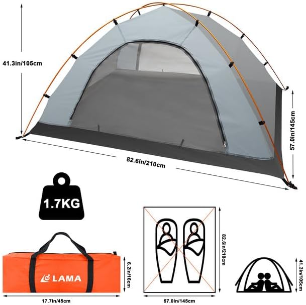 LAMA Camping Zelt Kuppelzelt 1-2 Personen Ultraleichte Zelt Wasserdicht Zelte mit Abnehmbarer äusser