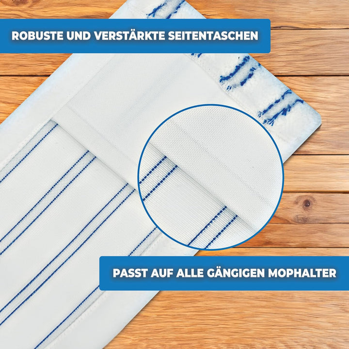 100x Microfaser Wischbezüge mit Abrasiv-Streifen – Profi Ersatz-Bezüge für 40 cm Mopphalter – Wischm