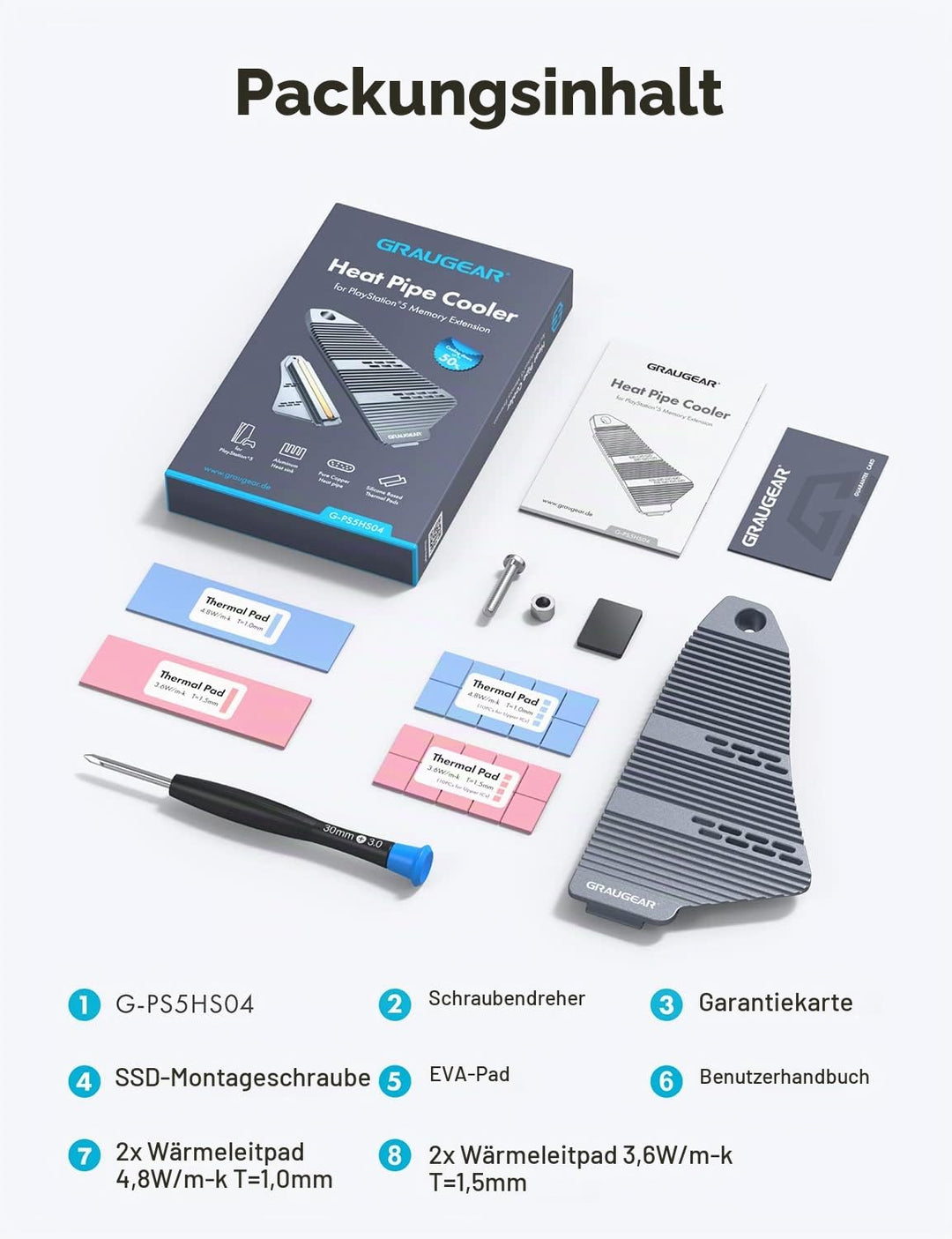 GRAUGEAR M.2 SSD PS5 Konsole Heatpipe Heatsink [PS5 SSD Kühler] NVMe SSD M.2 Kühlkörper für PS5 I kü