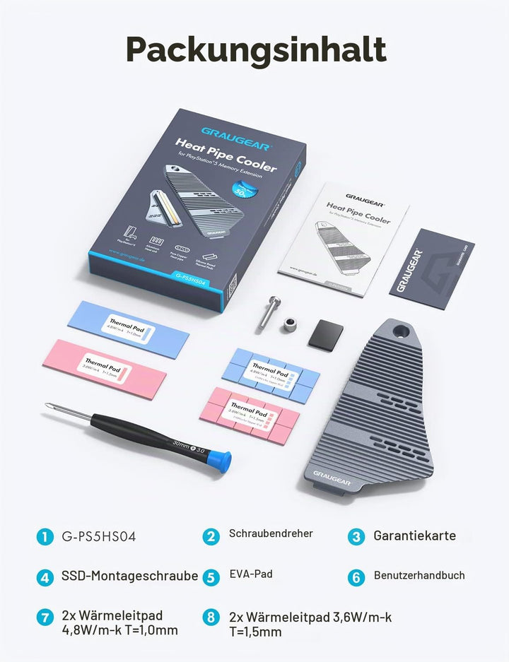 GRAUGEAR M.2 SSD PS5 Konsole Heatpipe Heatsink [PS5 SSD Kühler] NVMe SSD M.2 Kühlkörper für PS5 I kü